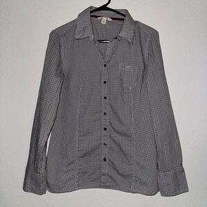 Banana Republic Button Up Long Sleeve Blouse Gingham Gray Plaid Women's Medium